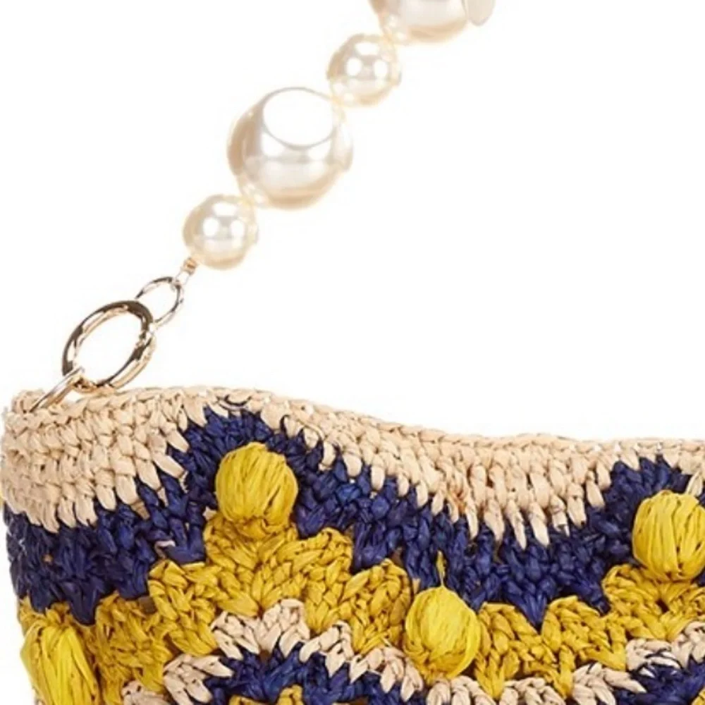 🆕btb Los Angeles Terni Pearl Raffia Boho Vacation Bucket Bag::NWT::